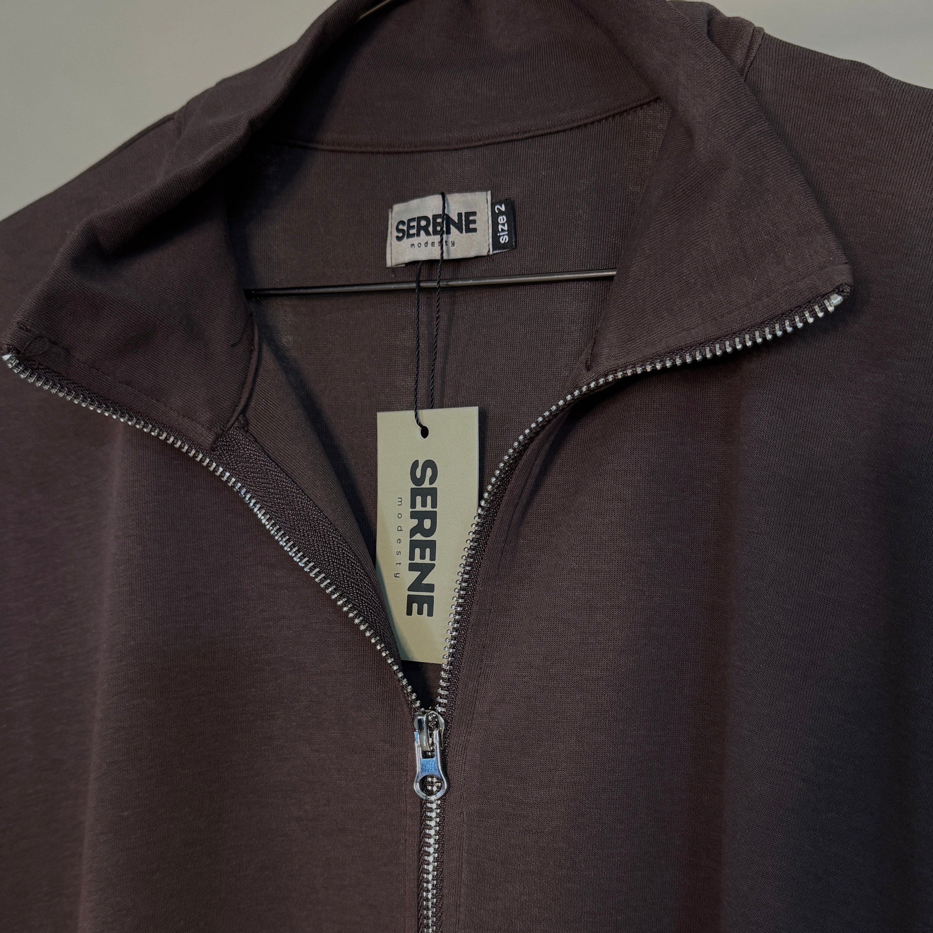 brown medium zip high neck abaya