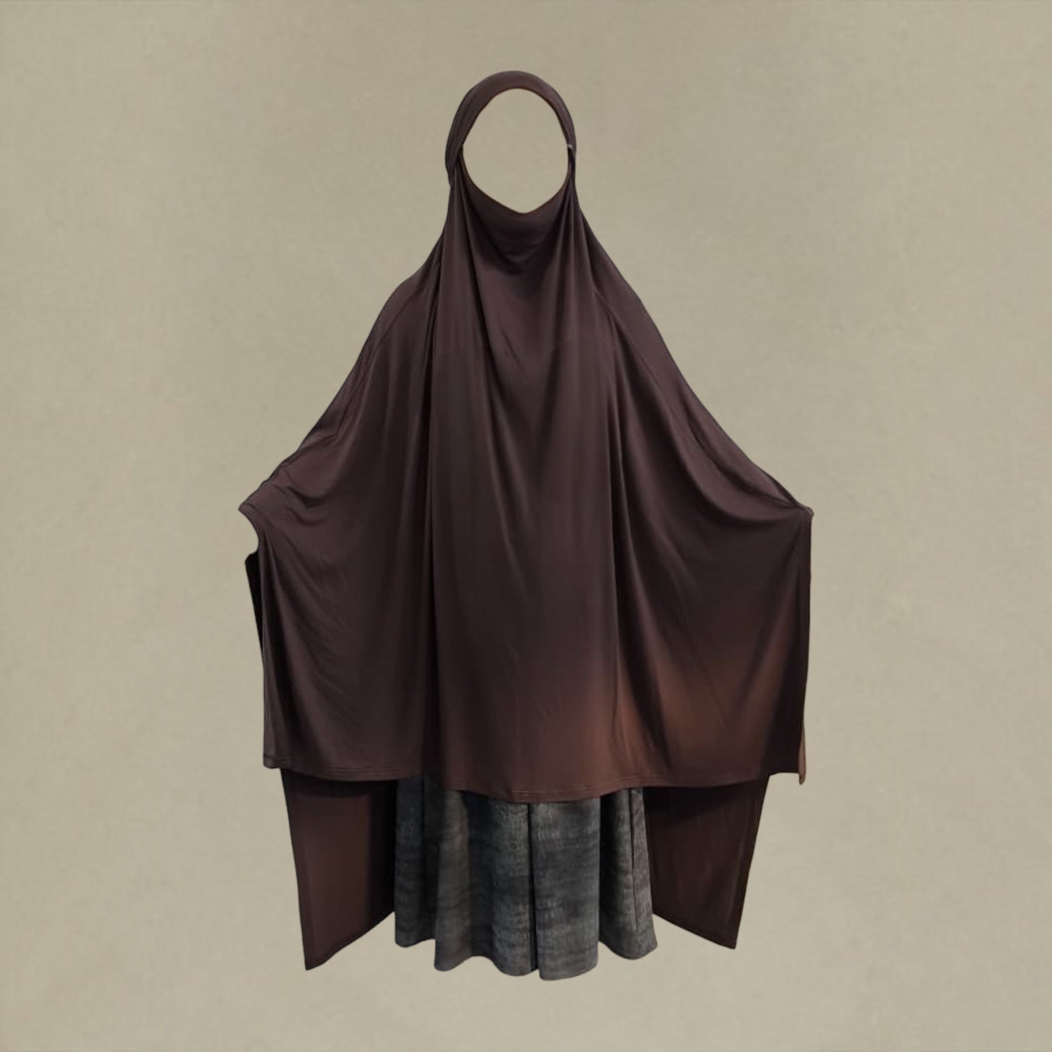 Square Jersey Khimar - Dark Brown